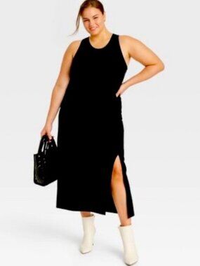 Old Navy Black Sleeveless Ribbed Midi Dress